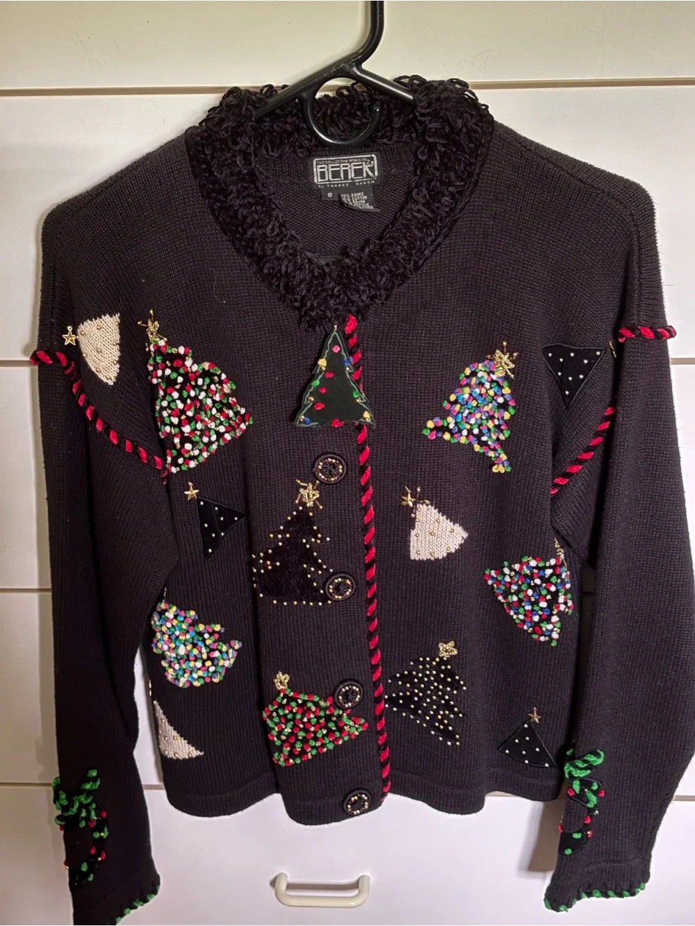 Beefeater Black Embellished Holiday Cardigan Sweater